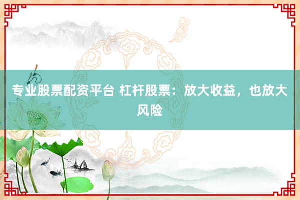 专业股票配资平台 杠杆股票：放大收益，也放大风险