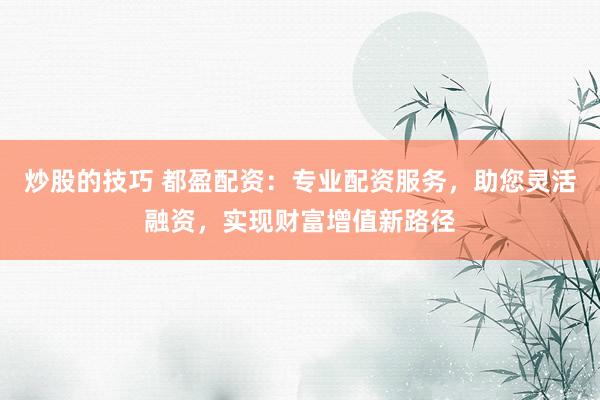 炒股的技巧 都盈配资：专业配资服务，助您灵活融资，实现财富增值新路径