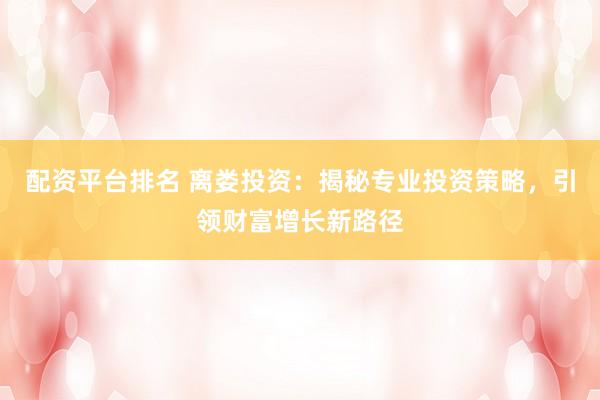 配资平台排名 离娄投资：揭秘专业投资策略，引领财富增长新路径