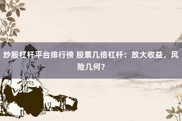 炒股杠杆平台排行榜 股票几倍杠杆：放大收益，风险几何？