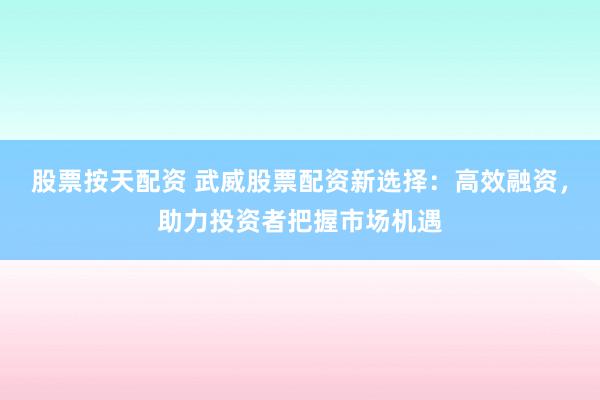 股票按天配资 武威股票配资新选择：高效融资，助力投资者把握市场机遇