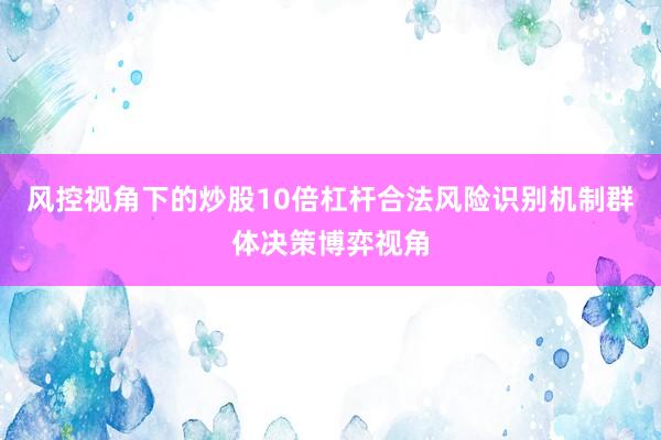 风控视角下的炒股10倍杠杆合法风险识别机制群体决策博弈视角