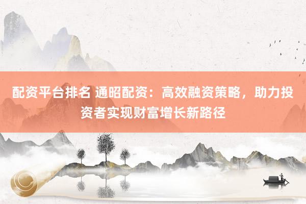 配资平台排名 通昭配资：高效融资策略，助力投资者实现财富增长新路径