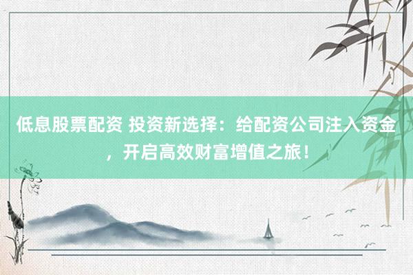 低息股票配资 投资新选择:给配资公司注入资金,开启高效财富增值之旅!